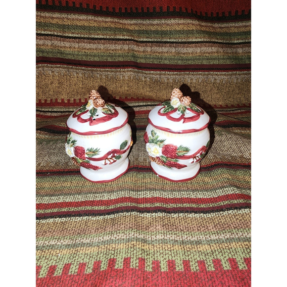 Bico Other - Collectible Bico Porcelain Salt & Pepper Shakers Pinecone Ribbon Flower Decor